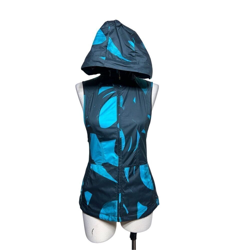 Lululemon Pack It Sleeveless Stow Hood Full Zip Vest Teal Navy Blue Size 2